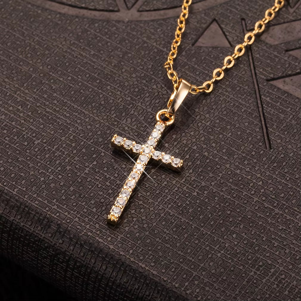 Hiphop Fashion Cross Necklace for Women Crystal Zircon Men Necklace Metal Chains Choker Jesus Pendants Jewelry Gift